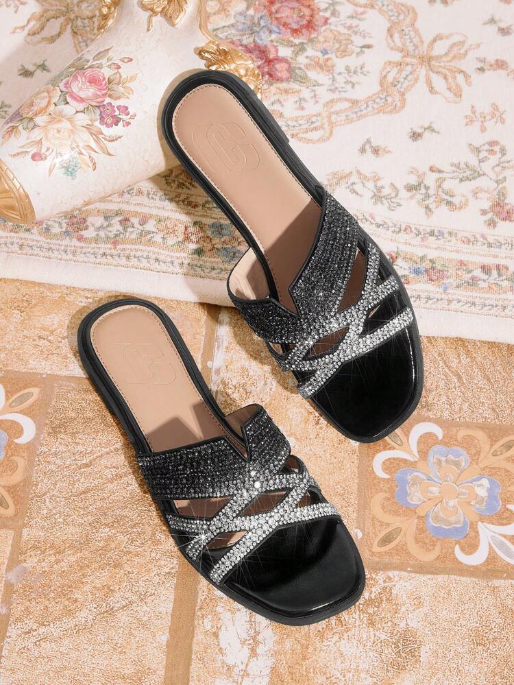CUCCOO TILAWA Gold Gradient Sparkling Rhinestone Casual Party Slippers, Sandals Spring Shoes Spring Break Easter For Christmas Valentine's Day Summer Shoes