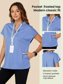 TaskEZ Blusa escolar con cuello de muesca y mangas cortas
