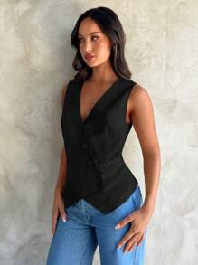 Aloruh Women's Elegant Summer Solid Color Suit Vest - Black - View 1