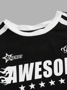 SHEIN EZwear Women's Back To School Contrast Trim Italy City Landmark Printed Y2K Crop Tight-Fitting T-Shirt