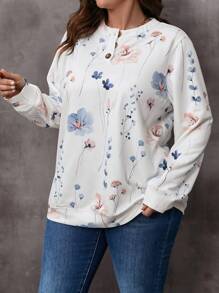 EMERY ROSE Áo sơ mi đơn giản hàng ngày in ngẫu nhiên dành cho nữ cỡ lớn - trắng - Xem 6