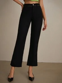 Aveloria Modichic 精緻高腰通勤休閒直筒裝褲，蕾絲拼布，修身版型 - 彩色 - 查看 5