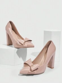 CUCCOO CHICEST 女士时尚裸色粗跟尖头鞋，带大蝴蝶结，非常适合约会、派对、婚礼、度假万圣节 - 杏色 - 查看 3