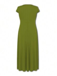 Breezaya Women's Solid Color Simple Daily Deep V-Neck Dress - Green - View 2
