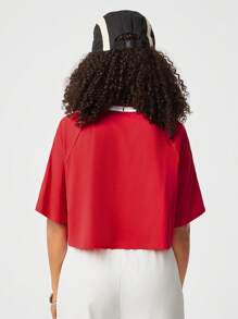 SHEIN Coolane Women's Street Style Color Block Cropped T-Shirt, Spring And Summer Essential - Red and White - View 2