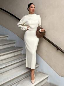 EURMUSE Conjunto de roupas de malha feminina - Branco - Visão 4