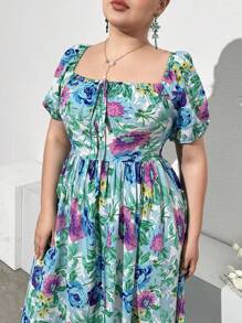 Mulvari Plus Size Women's Casual Short Sleeve Printed Basic Daily Dress - Multicolor - View 3