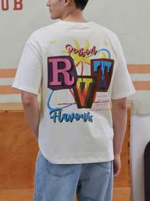 DAZY Camiseta masculina casual de verão com manga curta e estampa de letras, camisetas gráficas - Bege - Ver 2