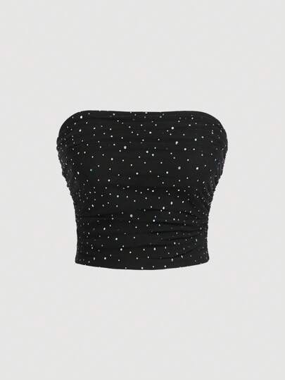 SHEIN MOD Plus Size Summer Glitter Sequin Details Strapless Tube Top For Outdoor Music Festival