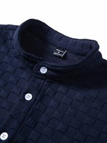 Manfinity Homme Men's Summer Casual Solid Texture Short Sleeve Shirt And Shorts Set - Navy Blue - View 3