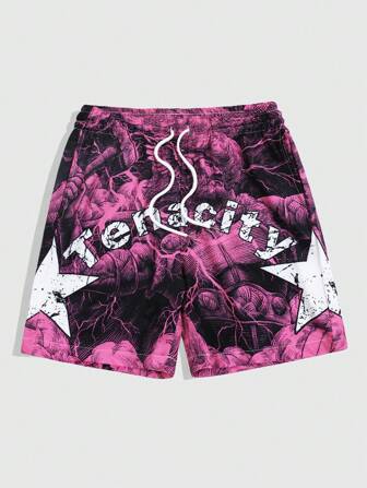 Street Life Shorts casual moda uomo con coulisse in vita stampa lettere e stelle