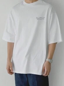 DAZY Camiseta de verano para hombre con cuello redondo y mangas cortas con impresión de letras para uso casual o en el trabajo - Blanco - Ver 4
