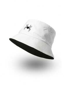 SHEIN 1入組蜘蛛圖案熱轉印閃粉漁夫帽，可反轉女士漁夫帽 - 白色 - 查看 2