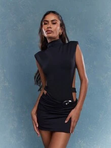 MISSGUIDED Body Con Cuello Tipo Polo Y Recorte En La Espalda - Negro - Ver 1