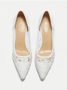 CUCCOO HITCHD Pointy-Toe Stiletto Mesh White Wedding Shoe, Elegant Style Women's High Heel Pump Spring Shoes Spring Break Easter Prom Heels For Christmas - White - View 4