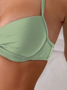 SHEIN Swim 性感女士十字交叉前束實色比基尼套裝，適用於夏日沙灘 - 薄荷綠 - 查看 3