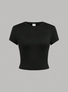 SHEIN 4 件装少女针织纯色短袖休闲 T 恤套装 - 玫紅色 - 查看 10