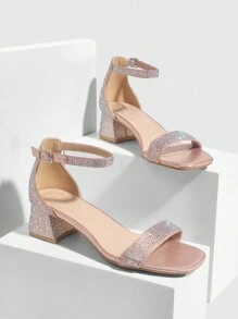 CUCCOO SZL Giày Người Phụ Nữ Thời Trang Champagne Ánh Kim Toàn Kim Cương Phong Cách Cổ Điển Gót Thấp Thoải Mái Xăng Đan Cho Mùa Xuân Và Mùa Hè - Hồng - Xem 1