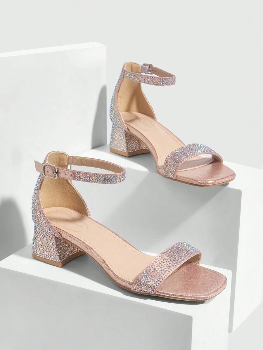 CUCCOO SZL Giày Người Phụ Nữ Thời Trang Champagne Ánh Kim Toàn Kim Cương Phong Cách Cổ Điển Gót Thấp Thoải Mái Xăng Đan Cho Mùa Xuân Và Mùa Hè - Hồng - Xem 1