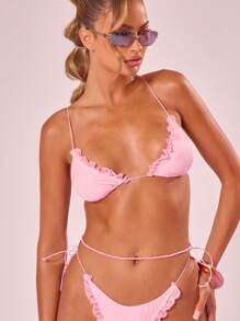 Musera Resort Frill Front Tie Side Bikini Bottoms Only For Summer Beach Ibiza BeachwearHoliday Spring - Pink - View 6