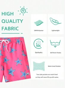 Manfinity Men's Loose Fit Starfish Printed Drawstring Waist Beach Shorts For Vacation