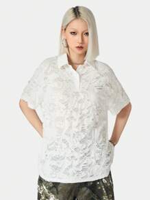 SHEIN EZwear Sommer Damen zerrissenes Kurzarm T-Shirt mit lockerer Passform - Weiss - Übersicht 4