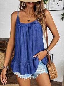 Breezaya 女士夏季純色打褶休閒坦克上衣