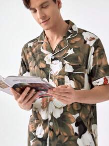 Men's Random Printed Simple Daily Short Sleeve Shorts Homewear - Mocha Brown - View 8