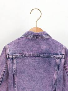 SHEIN Explorewe Girls' Fashionable Purple Casual Distressed Denim Jacket, All-Match Style - Purple - View 4