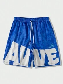 ROMWE MEN Street Life Shorts tejidos con eslogan impreso para hombres, adecuados para uso diario en primavera y verano - Multicolor - Ver 7