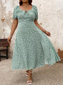Plus Size Women's Casual Short Sleeve Printed Dress For Daily Wear (Random Pattern) Maxi Women Outfit