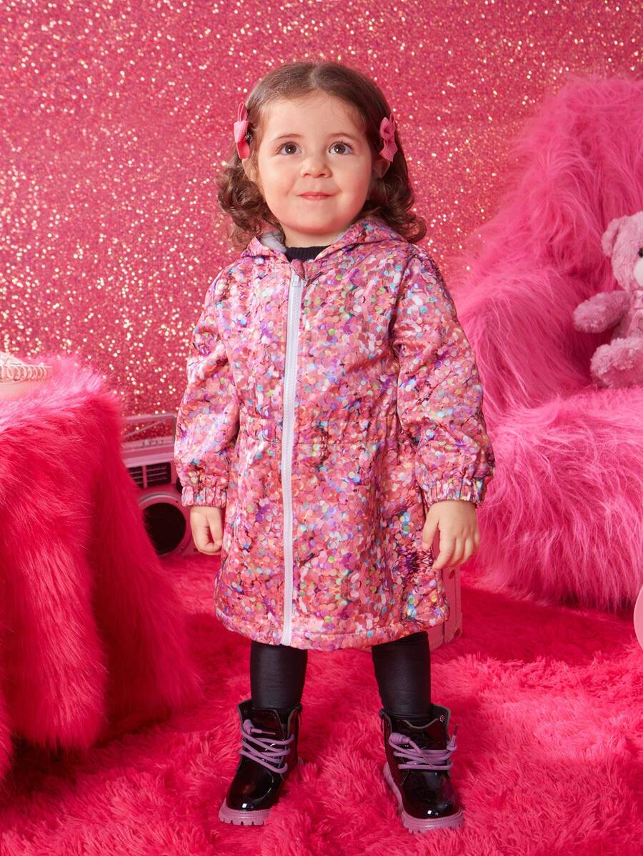 Baby Girl Allover Print Hooded Coat Without Sweater