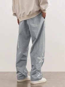 Manfinity Hypemode 秋季宽松男士星形侧条纹裤 - 淺灰色 - 查看 2