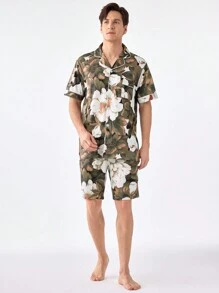 Men's Random Printed Simple Daily Short Sleeve Shorts Homewear - Mocha Brown - View 6