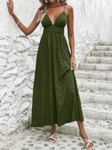 Breezaya Đầm Maxi đơn sắc tối giản hàng ngày cho nữ, trang phục đi biển nghỉ dưỡng - Màu xanh Ô liu - Xem 4