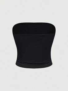 ROMWE Goth Vintage Strapless Top With Side Pleats And Rhinestone Embellishments - Black - View 2