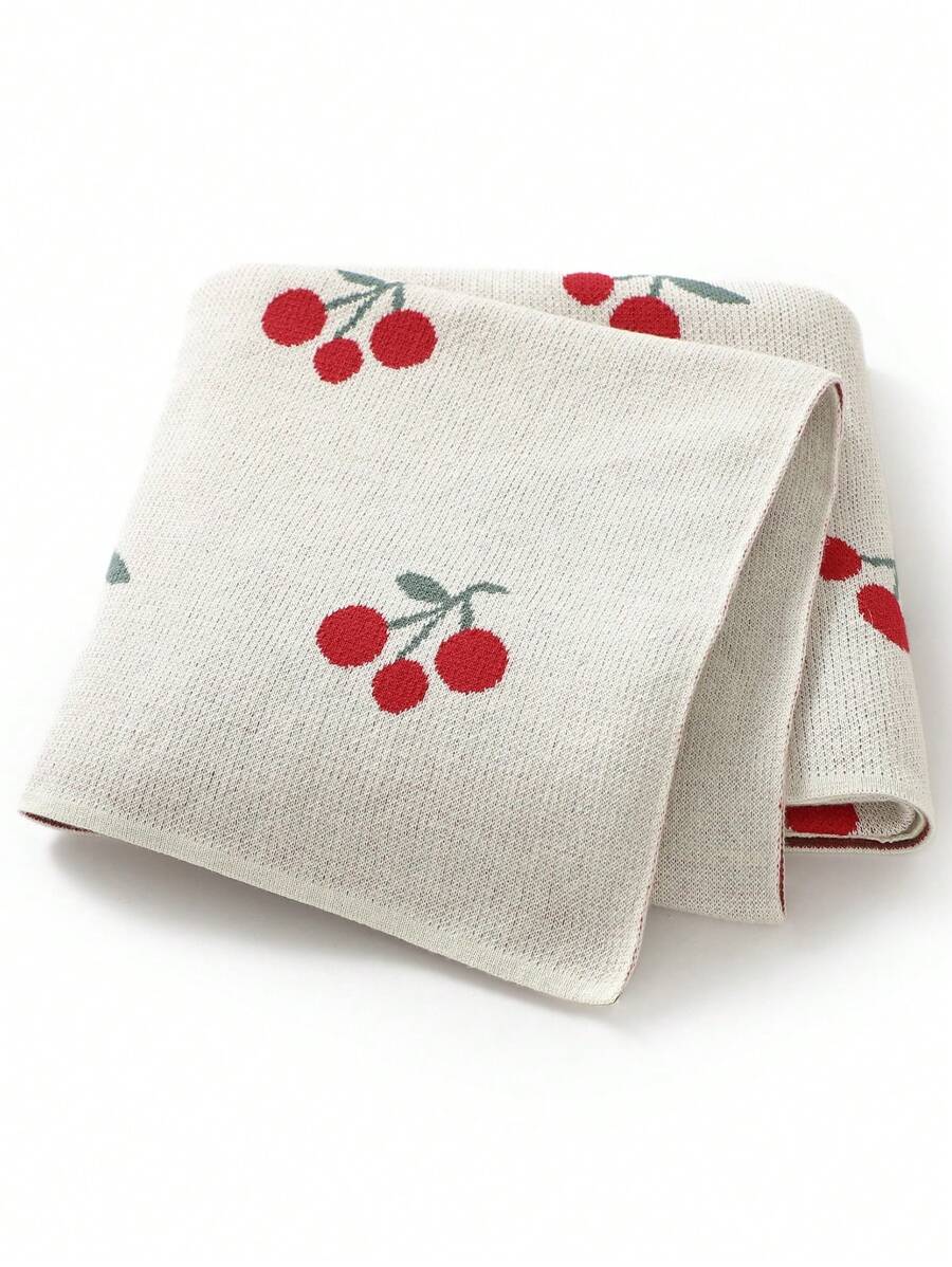 One Cherry Jacquard Knitted Baby Blanket, Suitable For Baby Carrier, All Seasons Love Valentine - White - View 1
