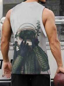 Men's Summer Casual Tank Top With Slogan And Plant Print