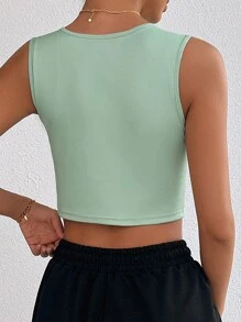Fashionable Wide Strap Tank Top Crop Top - Mint Green - View 2
