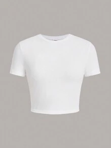 SHEIN Girlism Juego casual de camiseta de manga corta en blanco y negro para chica adolescente - Blanco y Negro - Ver 3