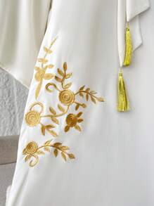 Al Najma 女士朴素简约日常朴素长袖阿巴亚连衣裙 - 杏色 - 查看 2