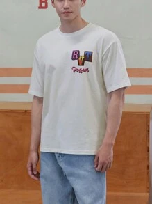 DAZY Camiseta masculina casual de verão com manga curta e estampa de letras, camisetas gráficas - Bege - Ver 4
