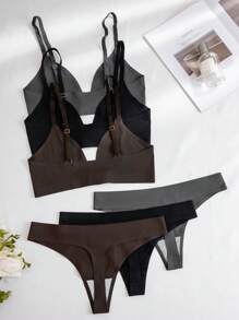 6pcs/Set Leisure Series Seamless Jacquard Bra And Panties Set With Front Closure Sexy Underwear Setlingerie Sets - Multicolor - View 2