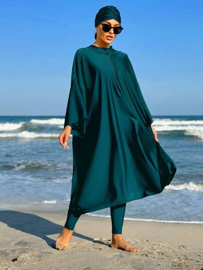Swim Mulvari Women Summer Beach Burkini Set For Loose Fit Casual Holiday Arabic Clothing