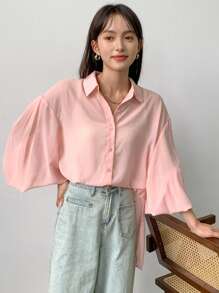 FRIFUL Summer Casual All-Match See-Through Lantern Sleeve Blouse For Daily Wear