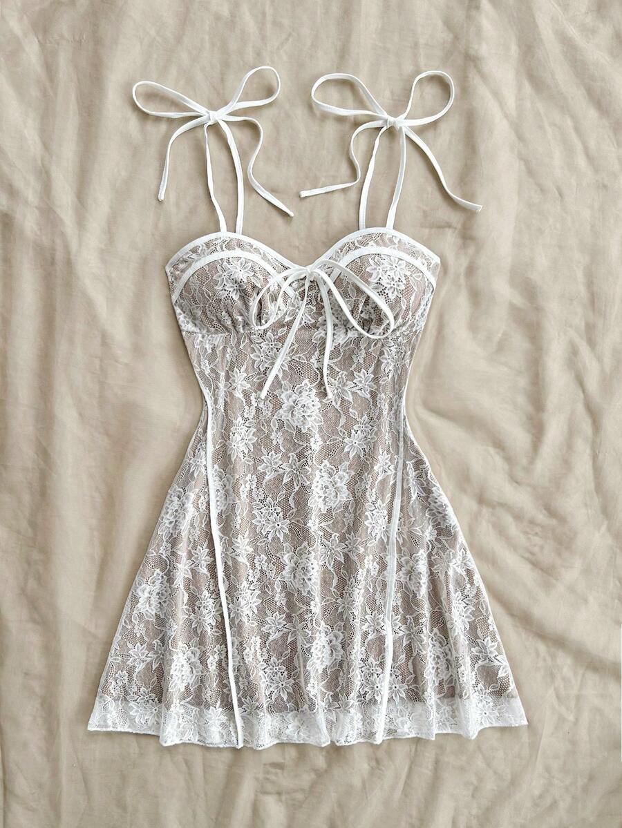 SHEIN Dreamara Romantic Lace Spaghetti Strap Summer Holiday Dress for