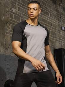 Manfinity Sport Corelite Maglietta sportiva casual da uomo stile boyfriend, con blocchi di colore e inserti, maglietta da compressione estiva da uomo - Multicolore - Visualizzare 5