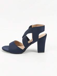春夏女士高跟凉鞋，时尚百搭的露跟粗跟鞋 - 寶藍色 - 查看 3