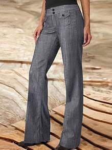 SHEIN Unity Casual Flared Pants Fall Cloth For Women - Grey - View 3