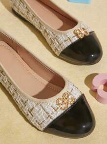 Mini mi 兒童時尚格紋圖案休閒舒適平底鞋 - 米色 - 查看 3